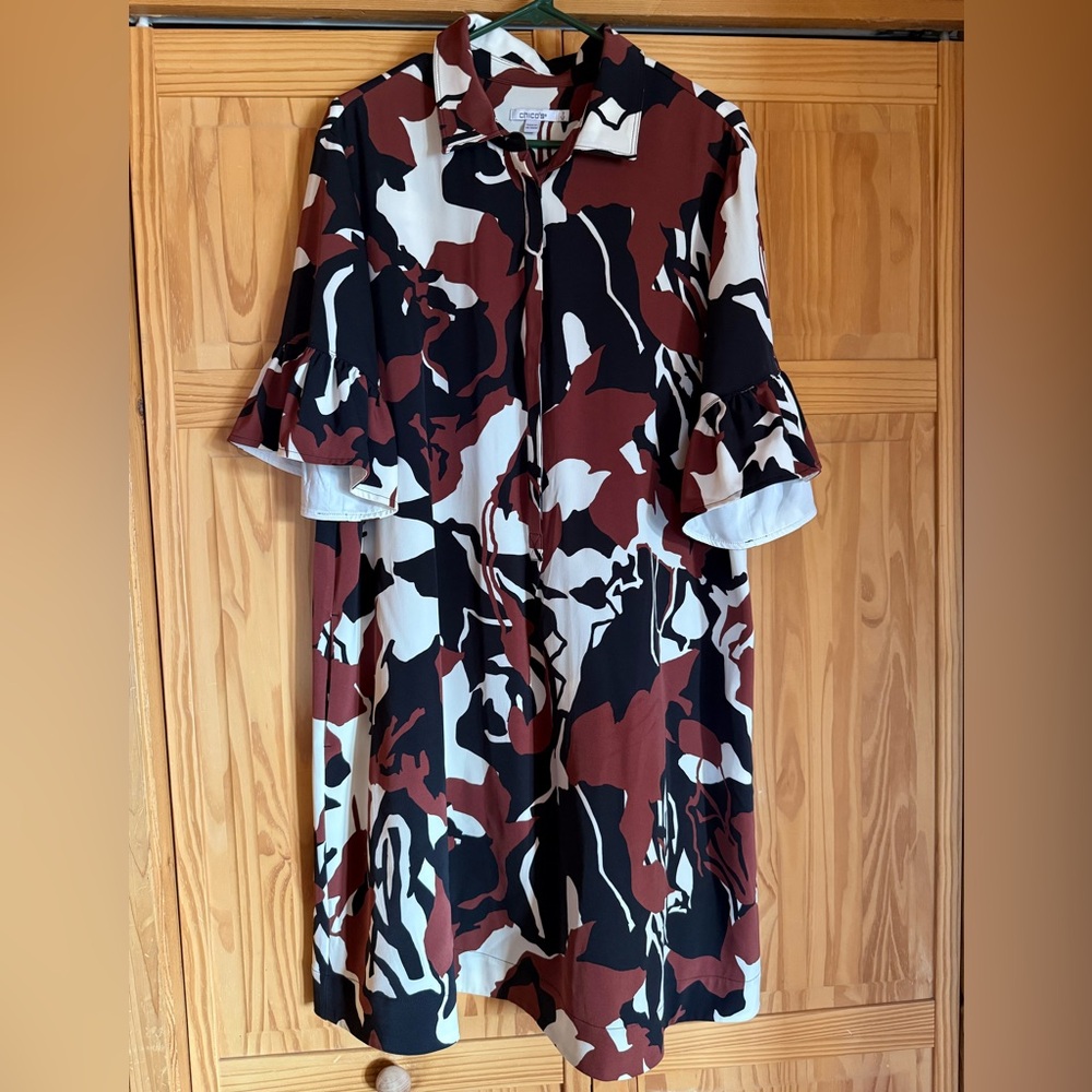 Chico's Black and White Puff Sleeve Midi Dress Chico’s size 3